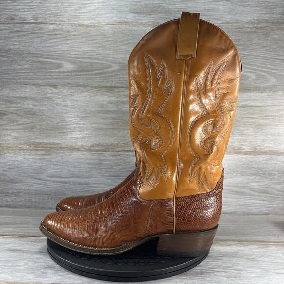 Vintage Fox Mens Exotic Leather Almond Toe Western Cowboy Boots Size 10.5 B - Picture 1 of 9